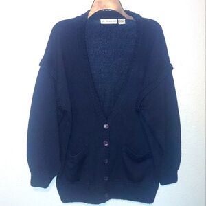 Italian Mob Cardigan Sweater Blue Wool Blend Pockets Large